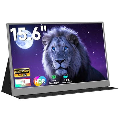 AYY Portable Monitor 15.6inch 1080P FHD, USB-C HDMI Computer Display, HDR IPS Gaming Monitor w/Premium Smart Cover & Screen Protector, Dual Speakers, for Laptop PC MAC Phone PS4 Xbox Switch, Grey - size: 15.6 inch, style: 60Hz/IPS/eyes care