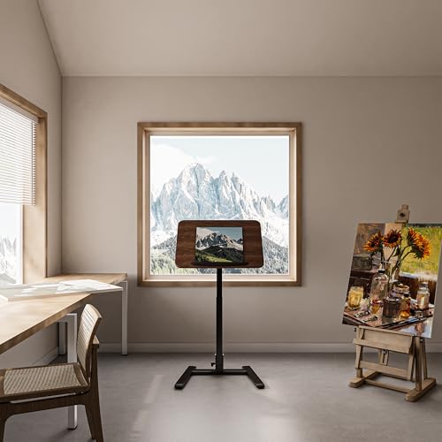 25" Mobile Folding Desk: Pneumatic Sit-Stand, No Assembly | 29-42" Height Adjustable Rolling Laptop Desk, Hidden Wheels, 0-90° Tilt Top. Ideal for Home Office, Craft & Study. - color: Brown
