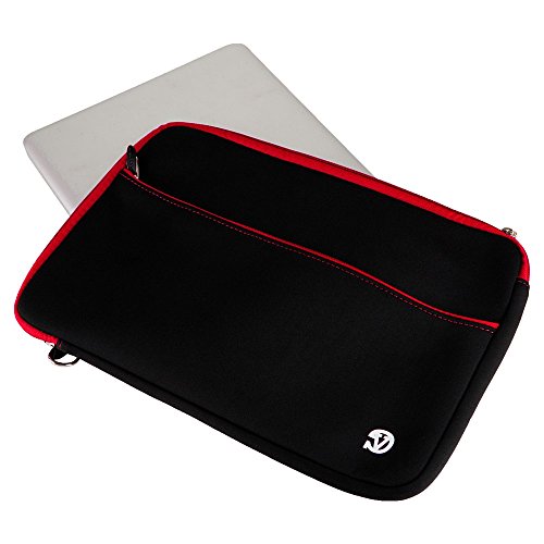 Neoprene Laptop Case | Lightweight Travel Protection | 13" Notebook Compatible Water Resistant Tech Sleeve (Red) - color: Black/Red