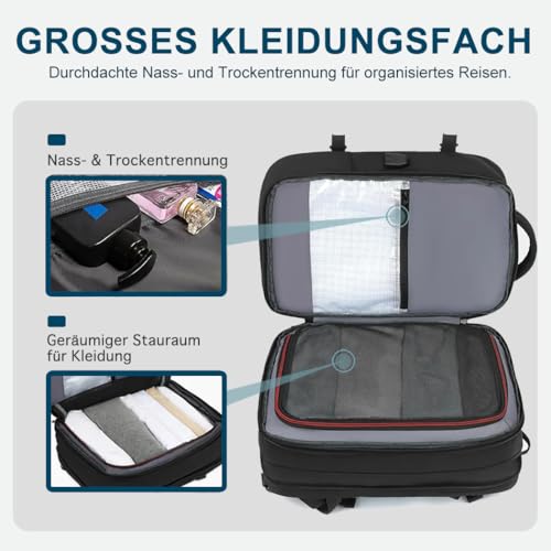 Carry On Backpack 40L Expandable Travel Backpack for Men Fits 15.6" laptop