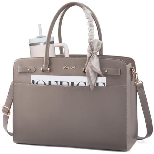 LOVEVOOK Laptop Tote Bag for Women, 15.6 Inch Large Faux Leather Work Bag Waterproof Briefcase Handbag for Teacher Business | Gift - color: Vintage Khaki, size: 15.6 inch
