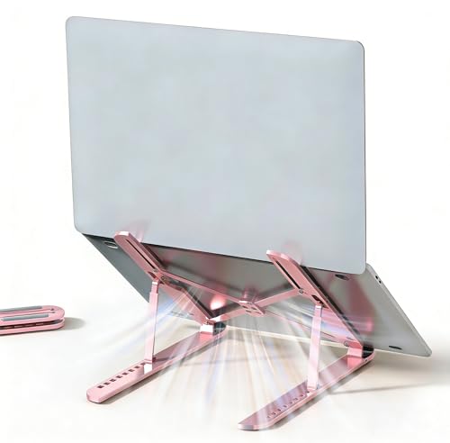 Ergonomic Foldable Computer Stand, 10-Level Height Adjustable Aluminum Laptop Stand, Compatible with 17.3 Inch Laptops, Tablets & Drawing Tablets, for MacBook, HP, Lenovo, Dell (Pink) - color: Pink