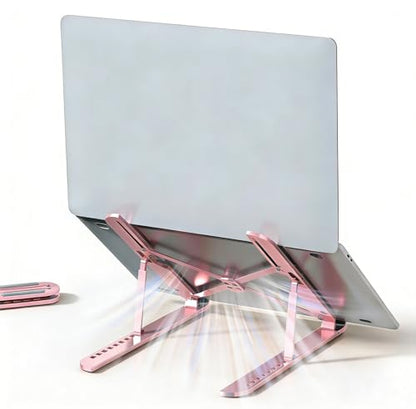 Ergonomic Foldable Computer Stand, 10-Level Height Adjustable Aluminum Laptop Stand, Compatible with 17.3 Inch Laptops, Tablets & Drawing Tablets, for MacBook, HP, Lenovo, Dell (Pink) - color: Pink