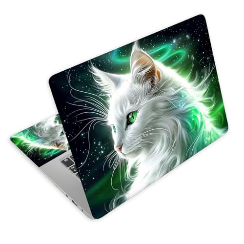 Universal Laptop Skin Decal, 3-Piece Vinyl Protector for 12 13 14 15.6" Notebook, Waterproof Anti-Scratch, Easy Trim & Bubble-Free Finish, Cat with Green Eyes - color: Cat with Green Eyes