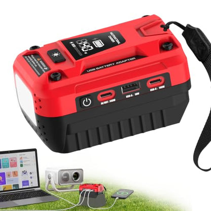 140W Fast Bidirectional Charger Compatible with Craftsman 20V Battery | Dual USB-C 140W Output, Single USB-A 18W Output, Maximum Output of 280W, 700LM LED Work Light & LED Display (No Battery) - color: crimson