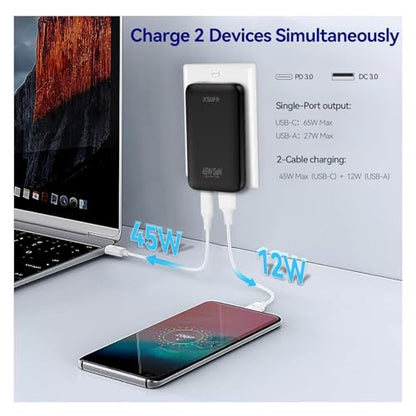 65W Flat USB c Wall Charger,Folding Travel Dual Port USB Wall Charger, for Laptops, Tablets, Phones, Black (Black-New) - color: Black-No Cable