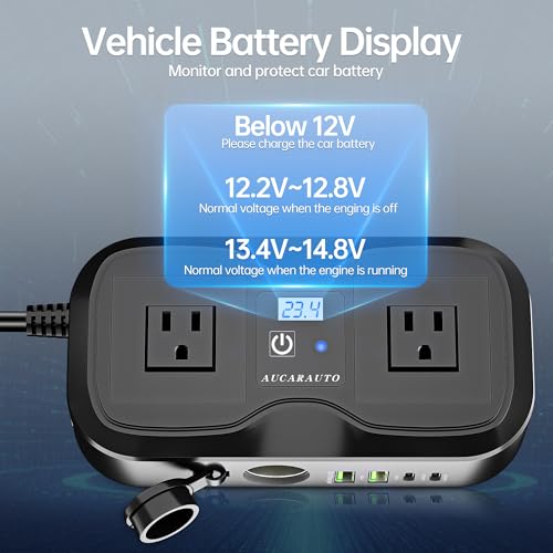 7 in 1 Car Power Inverter, 200W DC 12V to 110V AC Car Inverter with LED Voltmeter, 4-Port PD/QC3.0 Charge, 2 Car Outlets and Cigarette Lighter Adapter USB C Car Charger for All Car Devices - size: 200W