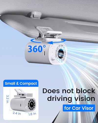 Car Clip on Fan for SUV RV Van Pickup Visor Roof Handle Seat Belt | Mini 1800mAh Battery Powered Fan For Car Driver Baby Kids, Powerful 14000RPM High Speed, Digital Display, Ultra Light