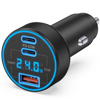 Car Charger USB C, 130W 3-Port Fast Cigarette Lighter USB Charger Adapter | with Voltage Display,12V-24V USB Outlet, Super Fast Charging for iPhone 17 16 15 14 13 12 Galaxy iPad MacBook Android Phone