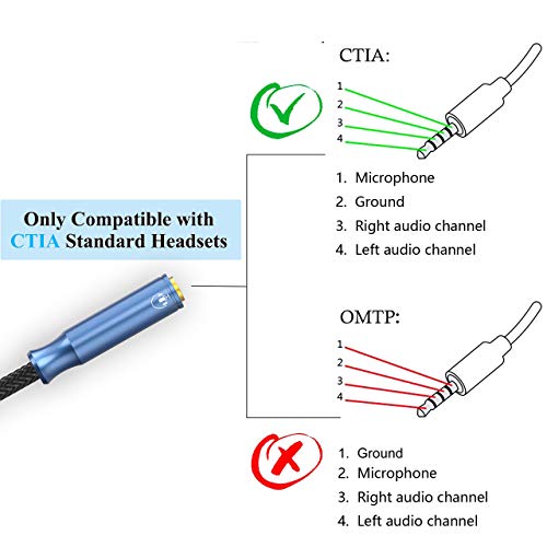 3.5mm 4 Pole TRRS Audio Splitter Cable for 2 TRRS Headphone and Mic | Nylon Braided CTIA Stereo 3.5mm Male to 2 TRRS Female Aux Headphone Y Splitter Cable for PC Laptop Smartphone PS4 Xbox - 1 FT - size: 1 Feet - Braided