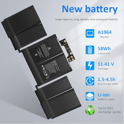 A1964 A1989 Battery Replacement for MacBook Pro 13 Inch A1989 (Mid 2018, 2019) & A2251 (2020), EMC 3214 3358 3348, MR9Q2LL/A MR9R2LL/A MR9T2LL/A/ MV962LL/A MV972LL/A MWP42LL/A MWP52LL/A MWP62LL/A - size: 9.92x3.31x0.28inch A1964