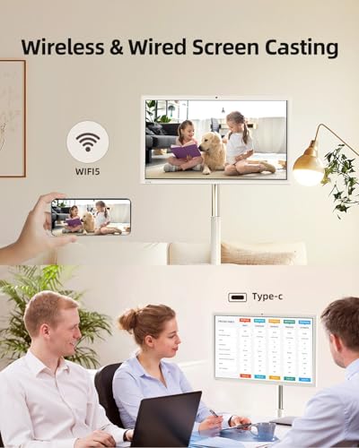 KTC MegPad 27 Inch Portable Screen TV - 1080P Touch Screen Monitor on Wheels with 8MP Camera, Compatible with Google TV, Android 14, QC 8G RAM+128G Storage, 9500mAh Battery, Remote Control - size: 27 inch