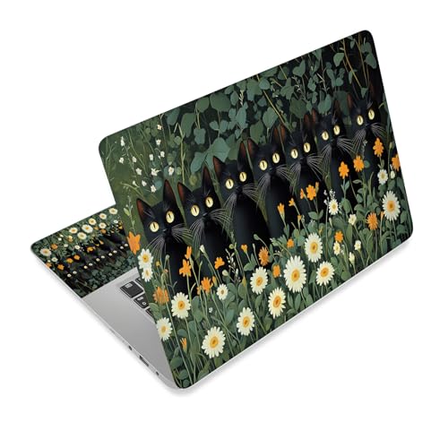 Universal Laptop Skin Sticker Decal,15.6 Inch Laptop Vinyl Cover for 13" 14" 15.6" Laptop,Scratch-Resistant Waterproof Protector Wrap,Reusable with Wrist Pads,Daisy Black Cats - color: Daisy Black Cats