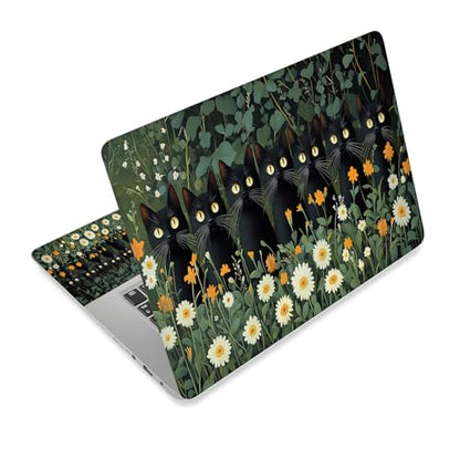 Universal Laptop Skin Sticker Decal,15.6 Inch Laptop Vinyl Cover for 13" 14" 15.6" Laptop,Scratch-Resistant Waterproof Protector Wrap,Reusable with Wrist Pads,Daisy Black Cats - color: Daisy Black Cats
