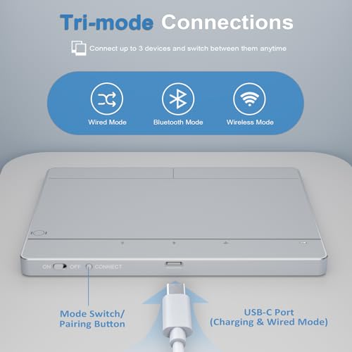 Wireless Bluetooth Trackpad for Windows 10/11, Supports 3 Connection Modes, High-Precision Multi-Gesture Touchpad, Compatible with PC Laptop Computer - color: Silver