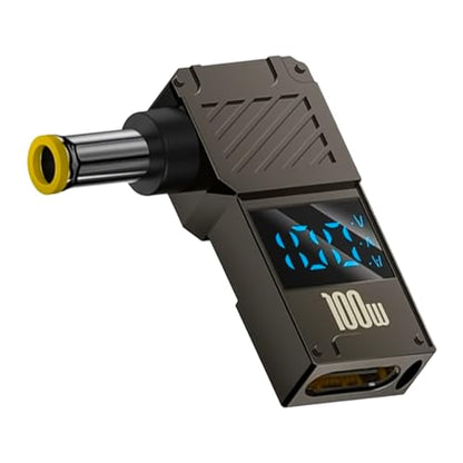 Poyiccot 5.0x1.0mm DC Male Connector Jack, USB C Female to DC 5.0x1.0mm Adapter, 90 Degree 100W Output 20V 5A Power Adapter with LED Digital Display Charging Connector for Laptop, 1Pack - color: 5.0X1.0mm