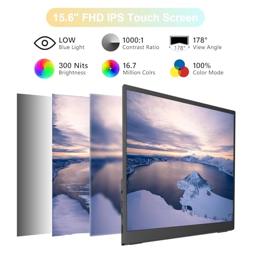 Topmonitor Portable Monitor Touchscreen 15.6" 1080P FHD IPS, 10-Point Touch Travel Gaming Display with Dual Speakers & Kickstand, USB-C HDMI External Screen for Laptop, MacBook, Phone, PS5, Switch