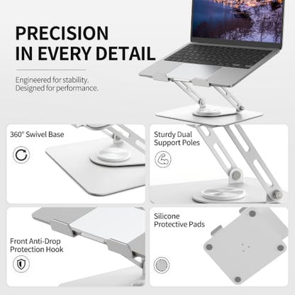 ALASHI Laptop Stand for Desk with 360° Rotating Base, Multi-Angle Adjustable Laptop Stands, Foldable Laptop Riser Compatible with 10 to 17 Inches PC Computer, White - color: A-White