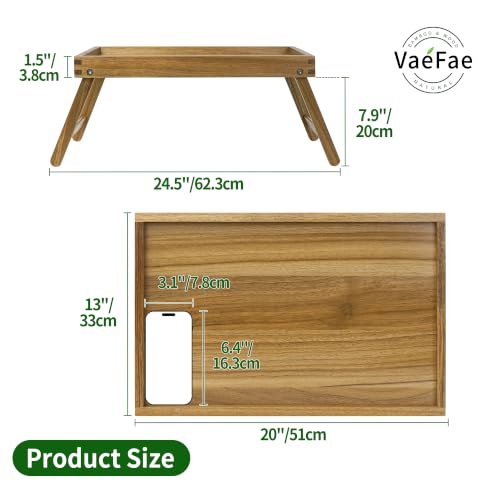 VaeFae Acacia Bed Table Tray, Wooden Breakfast Tray with Folding Legs, Bed Tray for Eating and Laptop, Eating Trays for Bedroom (Large Size) - size: Large