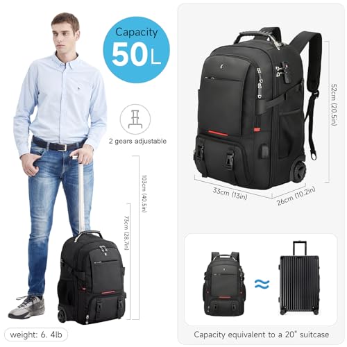 Travel Vacuum Backpack with Wheels for Women Men, 50L Rolling Vacpack Backpack with Vacuum System, Laptop Compartment, TSA Lock, Dry-Wet Pocket Luggage suitcase, Air Travel, Weekend Trips - color: Black(included Pump)