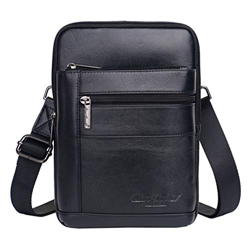 Hebetag Small Leather Sling Shoulder Bag Messenger Pack for Men Women Outdoor Travel Business - color: #05black(s)