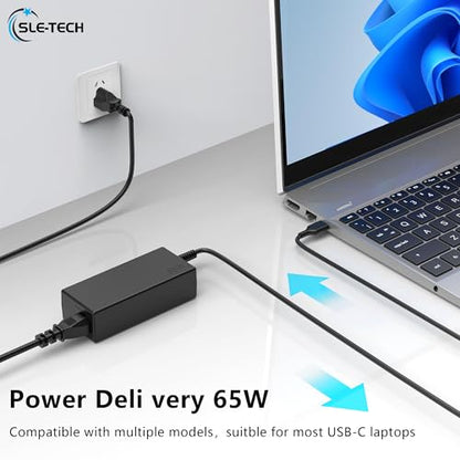 SLE-TECH 65W USB C Laptop Charger Compatible with Hp Chromebook 14 14A G5 11 11A G6 G7 G8 EE R13 X360 Laptops Series - color: black-1