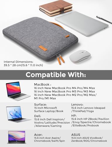 DOMISO 15.6 inch Laptop Case Sleeve Protective Cover Compatible with 16 inch MacBook Pro M4 M3 M2/Pro Max,15.6-16 inch HP Dell ASUS Lenovo Chromebook,Waterproof Computer Cases Bag with Handle,Grey - color: Grey, size: 15.6"