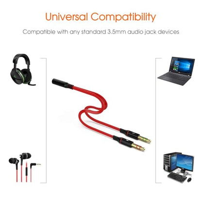 Headphone Splitter 3.5mm, Audio Splitter 2 Female to 1 Male, Y Splitters Cable for Headset Xbox PS4 Headset Microphone Computer Gaming Speaker PC Laptop, Red - color: Red