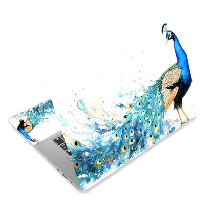 Aesthetic Laptop Skin Cover,12-15.6 Inch Universal Vinyl Sticker Decal,Peacock Watercolor Art Waterproof Scratch-Resistant Notebook Wrap,Removable Residue-Free Protector - color: Peacock Watercolor Art