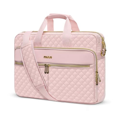 MOSISO 13-14 inch Laptop Bag, Laptop Briefcase Messenger | Compatible with MacBook Neo 13 inch/Air, Square Quilted Computer Bag Work Office Business with 3 Pockets&Strap, Pink - color: Pink, size: 13.3 inch