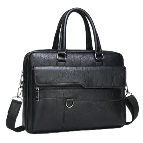 Vintage Leather Laptop Briefcase, 16 Inch Messenger Bag, Crossbody Shoulder Computer Satchel for Men Office Computer Bag - color: Black-a