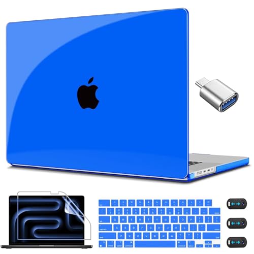 CISSOOK Compatible with MacBook Pro 14 inch Case 2021-2026, Hard Shell Case Keyboard Cover Screen Protector for MacBook Pro 14 M1 M2 M3 M4 M5 Chip, Clear Dark Blue - color: Clear Dark Blue