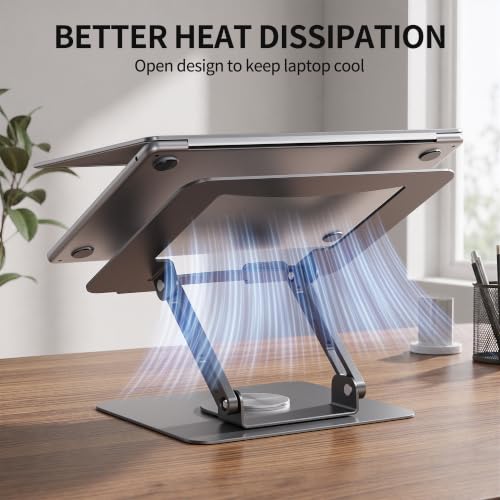 SOUNDANCE 360 Rotating Laptop Stand, Ergonomic Computer Riser for Desk, Adjustable Height Multi-Angle Metal Holder, Foldable Portable Notebook Elevating Base for Office & Home, Silver Grey - color: Silver Grey