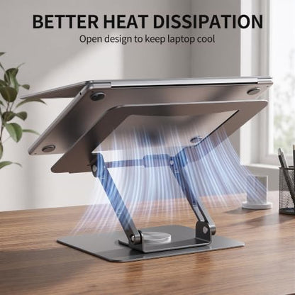 SOUNDANCE 360 Rotating Laptop Stand, Ergonomic Computer Riser for Desk, Adjustable Height Multi-Angle Metal Holder, Foldable Portable Notebook Elevating Base for Office & Home, Silver Grey - color: Silver Grey