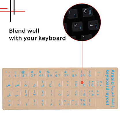 2 Pack Universal Arabic Keyboard Stickers, Transparent Background, with Blue Lettering for Computer Laptop Notebook Desktop, Replacement Computer Keyboard Stickers (Arabic) - color: Arabic-transparent/Blue Letters