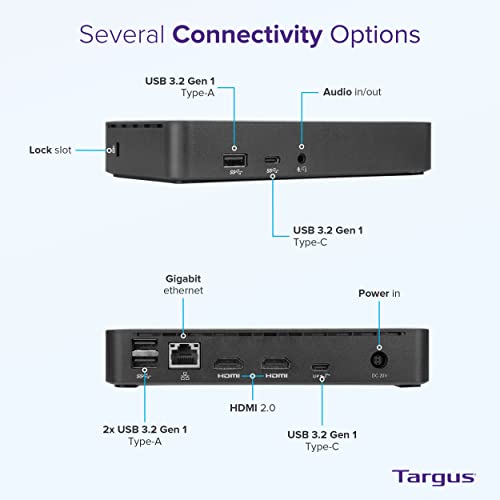 Targus USB C Docking Station Universal DV4K, USB C Laptop Docking Station Dual Monitor 2 HDMI, 65W Power Delivery, DisplayLink Works w/Operating Systems Like Windows, Mac, Android, iOS (DOCK310USZ) - size: Dual Monitor 4K, 5 Gbps, 65 Watt