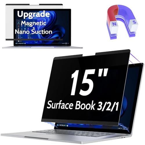 Peslv Magnetic Privacy Screen for Surface Book 3/2/1 15 Inch, Removable Anti Blue Light Glare Filter, Black Security Private Apy Block Protector - size: Surface Book 15 Inch (3/2/1)