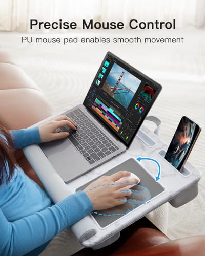 HUANUO Lap Desk - Fits up to 17 inches Laptop Desk, Built in Mouse Pad & Wrist Pad for Notebook, Laptop, Tablet, Lap Stand with Tablet, Pen & Phone Holder, Marbling, HNLD3M - color: Marbling
