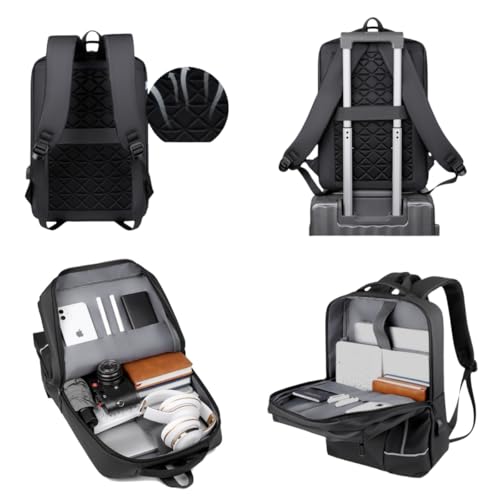 Laptop Backpack, Business Travel Backpack for Men Women, Water Resistant Anti-Theft Daypack, USB Charging Port (Black) - color: Black