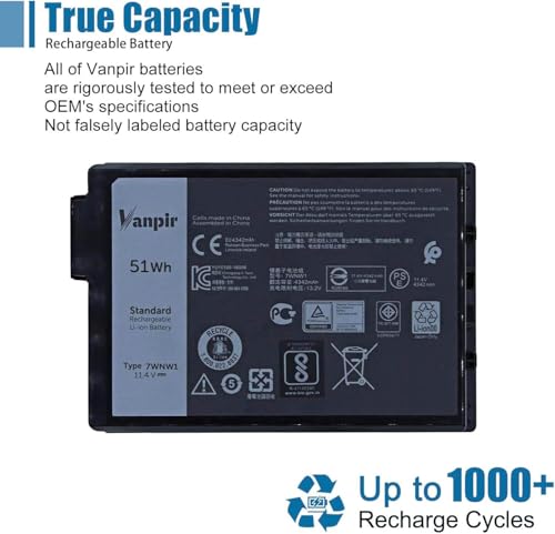 7WNW1 Laptop Battery Replacement for Dell Latitude 7424 5424 5420 Rugged Extreme Series Notebook DMF8C 0DMF8C 11.4V 51Wh 4342mAh Black - size: 5.01*3.40*0.61 inch 7WNW1