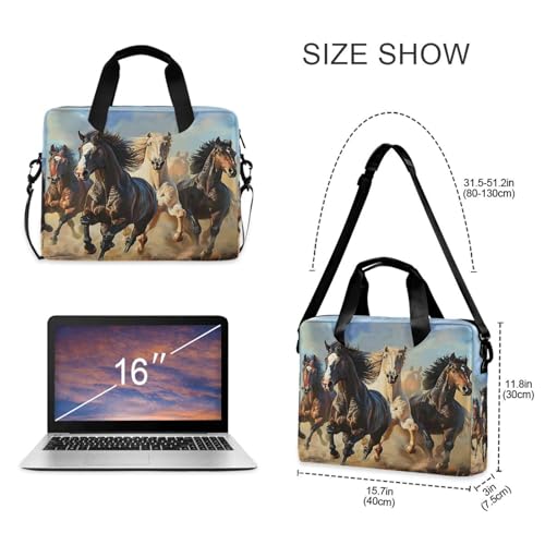 Running Horses Laptop Messenger Bag Case Sleeve Crossbody Briefcase for Men Women with Shoulder Strap Handle 13 14 15.6 inch