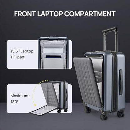 NINETYGO Carry On Luggage 22X14X9 Airline Approved with Front Pocket, 20 Inch Luggage with Front Compartment, Expandable, Double Spinner Wheels, Hardsided PC, TSA Lock (Cool Grey, Seine Max) - color: 09-Cool Grey (Seine Max), size: Carry-On 20-Inch (Clams