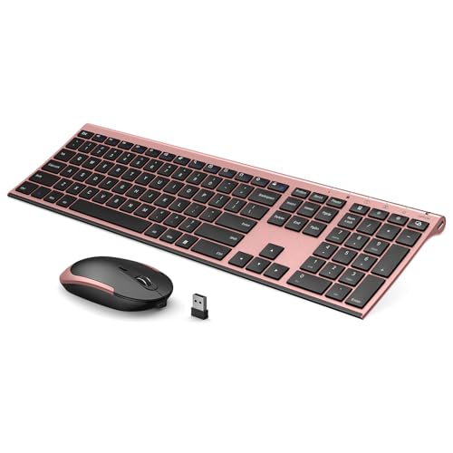 Wireless Keyboard and Mouse, Vssoplor Rechargeable Quiet Full-Size Keyboard and Mouse Combo Set Ultra Slim Design for Laptop, PC, Notebook, Desktop-Black and Rose Gold - color: Black And Rose Gold