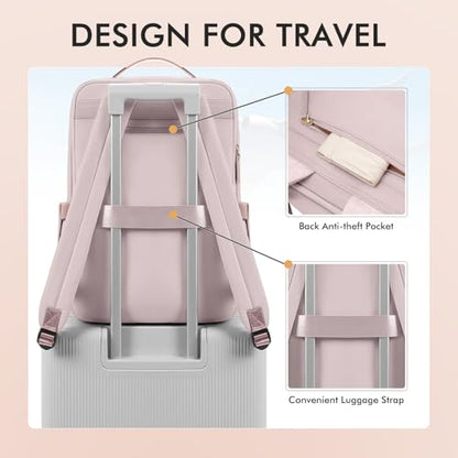 GOLF SUPAGS Travel Laptop Backpack for Women Airline Approved for Work College Travel Multi-Functional Casual Daypack Teacher Nurse Bags Fits 15.6 Inch Notebook (Pinkish Grey) - color: Pinkish Grey