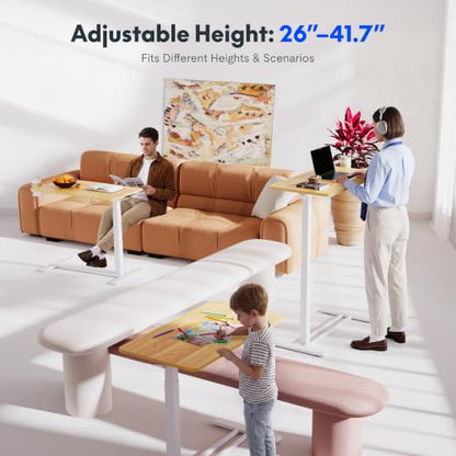 FLEXISPOT H7 Adjustable Overbed Bedside Table with Wheels Pneumatic Mobile Standing Desk Laptop Desk Rolling Computer Cart Movable Table Hospital Home Use(31.5" W x 17.7" D, Maple Large) - color: Maple, size: Large