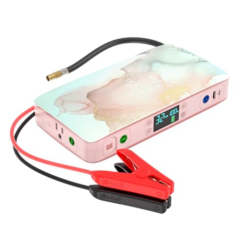 HALO Bolt Ultimate 2 Portable Car Battery Jump Starter | 130 PSI Air Compressor, 55.5Wh USB Power Bank with AC Outlet, Emergency Floodlight & Charger, Jumps Cars SUVs & Trucks, Inflates Tires — Rose - color: Rose