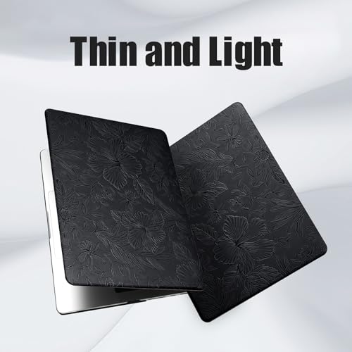Floral Logo Cutout Case for MacBook Air 15 inch 2026 2025-2023 M5 M4 M3 M2 | Model A3448 A3241 A3114 A2941, Elegant Textured Retro Leather Hard Shell Mac Air 15 inch Laptop Case & Keyboard Cover, Black - color: Embossed Floral Black