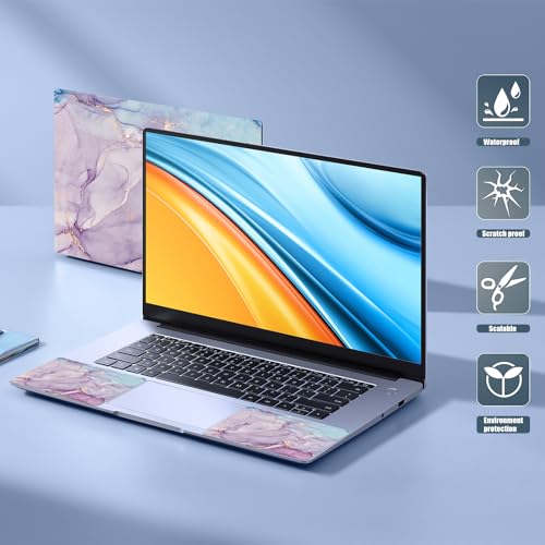 Laptop Skin Sticker Decal,13.3" 14" 15" 15.4" 15.6 inch Laptop Universal Vinyl Skin Sticker Cover,Dustproof Waterproof Reusable Art Decal Protector with Free 2 Wrist Pads (Marble 6) - color: Marble 6