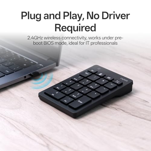 Rapoo K50 Wireless Number Pad, 2.4G Numeric Keypad for Laptop, Speed Data Entry, 22-Key Numpad with Calculator, Email and Function Keys for Windows PC/Laptop/Desktop/Notebook, USB-A, Battery Powered