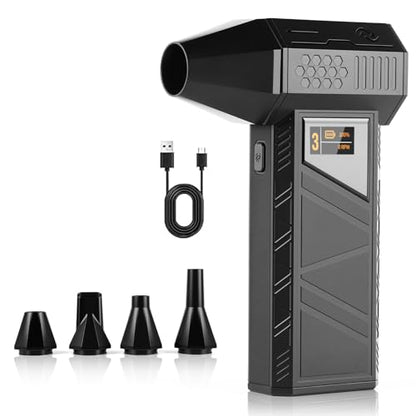 Turbo Fan – 70m/s Cordless Air Duster for Car PC Home Office | Smart display shows speed & battery. 70m/s max, brushless motor. 4 nozzles, USB-C, phone charger. For car, PC, home, office.